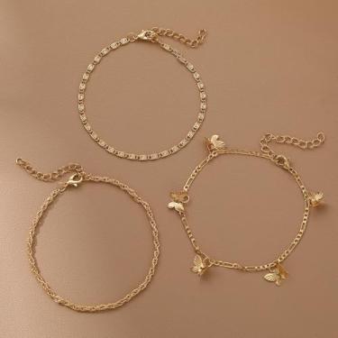 Imagem de Tornozeleiras femininas em camadas de borboleta, banhada a ouro, corrente fígaro, boho, delicada, simples, moderna, joias para pés, férias de verão, estilo moderno, acessórios de praia, descalços