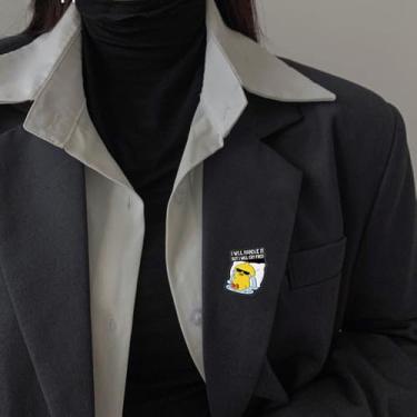 Imagem de Broche engraçado de desenho animado de pato chorando para mulheres homens novidade animal I WILL HANDLE IT MAS I WILL CRY FIRST Letras Alfinetes de lapela The Chying Duckling Broches Jaqueta Mochilas