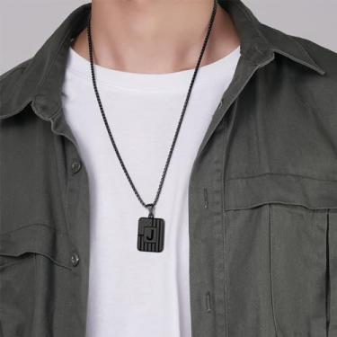 Imagem de Colar masculino com letra A-Z, colar de aço inoxidável, corrente com pingente de 26 iniciais, joia exclusiva para homens, One Size, Aço inoxidável, Sem Pedra Preciosa