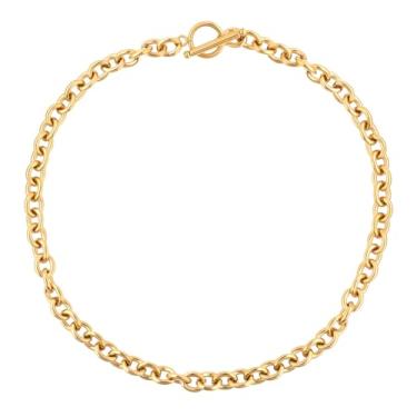 Imagem de Colar grosso para mulheres, colar de corrente banhada com chave, colares de elos grossos, joias, presentes para amigas femininas (ouro), Medium, Aço inoxidável, Sem Pedra Preciosa