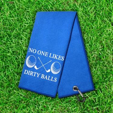 Imagem de No One Likes Dirty Balls Toalha de golfe waffle azul com clipe, bolsa de golfe absorvente acessórios de limpeza para homens e mulheres, presentes engraçados de agradecimento de aniversário amigos