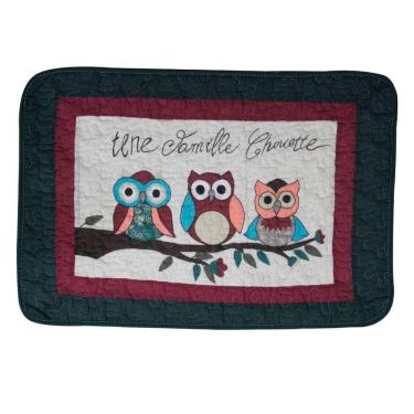 Imagem de Tapete Patchwork Banheiro Cozinha Trio De Corujas Coloridas 100% Algodão 61x42 Cm