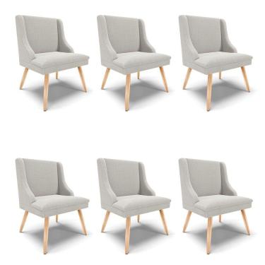 Imagem de Cadeira Sala De Jantar Pé Palito Natural Kit 6 Liz Bouclê Cinza D03 - D'rossi