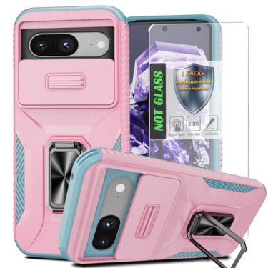 Imagem de Capa para Pixel 8, com capa de lente de câmera deslizante, protetor de tela HD, suporte de anel giratório de 360°, capa protetora à prova de choque de grau militar AYMECL para Google Pixel 8, rosa +