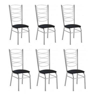 Imagem de Kit 6 Cadeiras Gisele Cromada Com Reforço-assento Corino Preto
