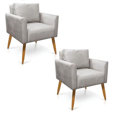 Imagem de Kit 2 Poltronas Aline Veludo Cinza Pés Palito Castanho - D'rossi