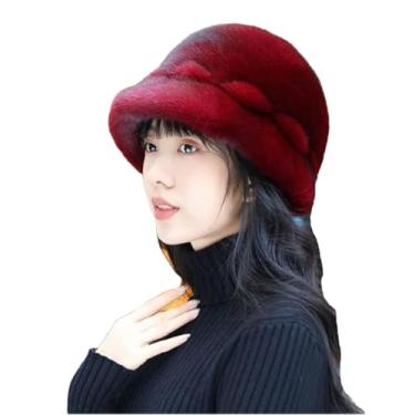 Imagem de Chapéu feminino elegante de pelúcia quente chapéu coreano casual chapéu de pescador espesso de inverno bordô M