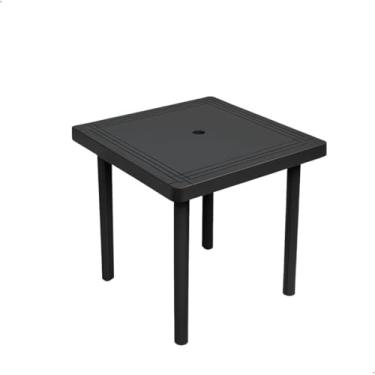 Imagem de Mesa Plástica Preta Desmontável Quadrada com Furo para Guarda-Sol – 90x90x71cm – Ideal para Jardim, Varanda e Churrasco