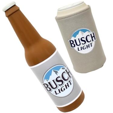 Imagem de design LAB, Inc. Busch Light Beer Dog Toy | Garrafa de cerveja de borracha e lata com bebida aconchegante conjunto de 2 unidades | Brinquedos interativos para cães para buscar, mastigar e se divertir