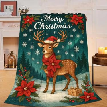 Imagem de Cobertor de veado Feliz Natal Cervo Rústico Caça Alce Cobertor Macio Confortável Lã felpuda Coisa Quente Roupa de Cama Berçário Cobertores de Vida Selvagem Presentes para Meninos Meninas Crianças
