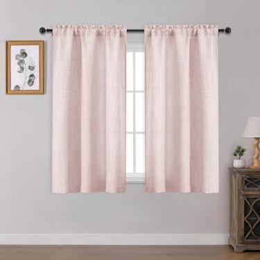 Imagem de OWENIE Cortinas curtas rosa blush para janela pequena, 113 cm de comprimento, conjunto de 2 painéis para quarto, sala de estar, armário de banheiro, porão, cortinas de cozinha curtas texturizadas com