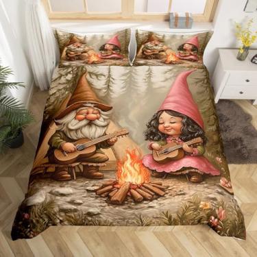 Imagem de Conjunto de capa de edredom King com desenho de gnomo, acampamento, aventura, para decoração de quarto de crianças, meninas, mulheres, conjunto de cama de musica de pinheiro, guitarra, 3 peças, capa