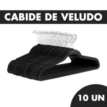 Imagem de Kit 10 Cabides De Veludo Adultos Slim Ultra Finos Antideslizante Preto
