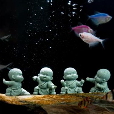 Imagem de FADECOR 4 peças de mini estátua de Buda, decoração de aquário pequeno, escultura de arenito de monge Zen Feng Shui, lindo ornamento de aquário para jardim doméstico