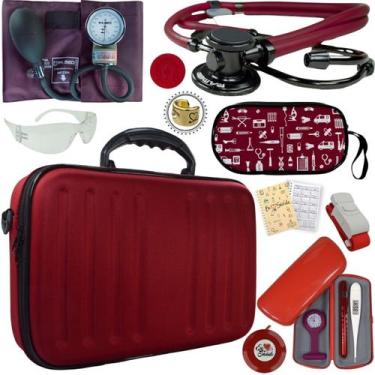 Imagem de Kit Bic Enfermagem Aparelho Pressão Estetoscopio Duplo, PAMED VINHO