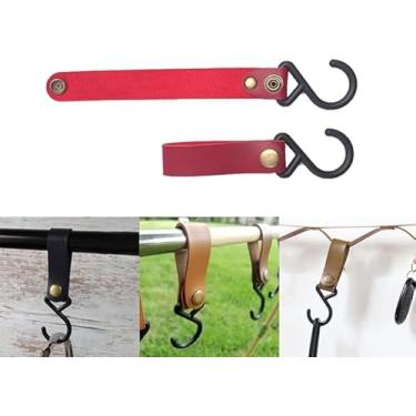 Imagem de 4 ganchos em S de couro, suporte de parede de couro com ganchos em S, adequado para pendurar, acampamento, cozinha, banheiro, casacos e toalhas