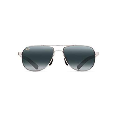 Imagem de Maui Jim Óculos de sol aviador polarizados Guardrails masculinos e femininos, Prata com azul e azul claro/cinza neutro polarizado, Medium