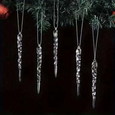 Imagem de 10 peças de guirlanda de gelo transparente elegante para pendurar colunas de gelo com pontas pontiagudas, decorações de gota pesada para árvore de Natal, casa de inverno, casamento, festa, correntes