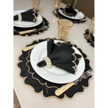 Imagem de Conjunto de 12 jogos americanos estilo americano Jogos americanos para uma mesa de jantar para 6 pessoas Arranjo de mesa Guardanapos redondos Mesa de jantar(Florata Preto)