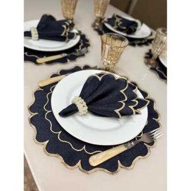 Imagem de Conjunto de 12 jogos americanos estilo americano Jogos americanos para uma mesa de jantar para 6 pessoas Arranjo de mesa Guardanapos redondos Mesa de jantar(Florata Marinho)