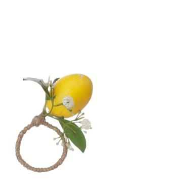 Imagem de Porta-guardanapos limão, anéis de guardanapo de limão amarelo, decoração de folha verde, 4,5 cm, fivela reutilizável com corda de cânhamo para decorações de mesa, festa de verão, banquete de família