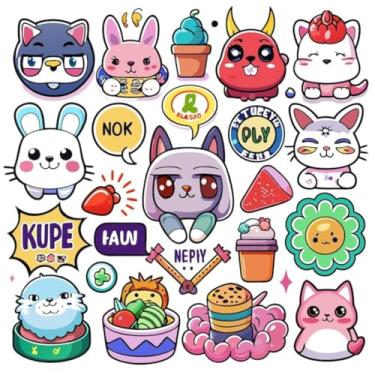 Imagem de Adesivo Kawai Fofo para Decoração de Quartos e Cadernos - Estilo Cartoon de Animais e Objetos 40x40cm