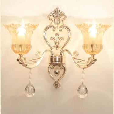 Imagem de Luminária de parede de cristal de luxo europeia, moderna, com LED, para decoração de sala de estar, quarto, escritório, quarto modelo, hotel, casa de campo, corredor (1 peça com 2 lâmpadas).