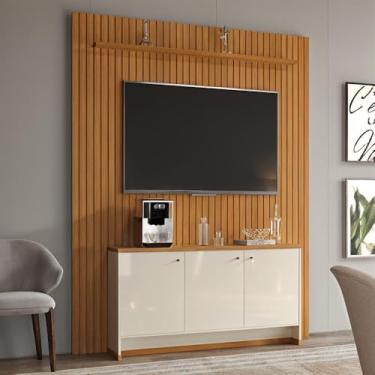 Imagem de Painel Ripado 184cm com Buffet 3 Portas Berlin 135cm - Off White e Cedro