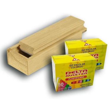 Imagem de APAGADOR COM DEPÓSITO PORTA GIZ PINUS LUXO VERNIZ 18x7x5,5 CM + 2 CAIX