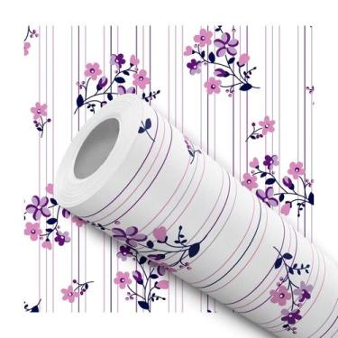 Imagem de Papel De Parede Vinílico Floral Lilás Com Listras Sala Quarto 12m - DE