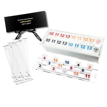 Imagem de Luxe & Legend (Transparent Cover) Rummy Tile Game Set – Engraved Bright White Tiles, Acrylic Lucite Racks & Storage Box with Premium Gift Box, Modern Luxury Family Board Game for Adults & Kids