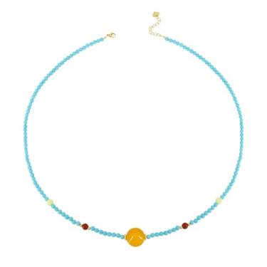 Imagem de NALISASA Colar turquesa feminino turquesa com contas de cera de abelha natural âmbar gargantilha boho feito à mão praia verão todos os dias joias ocidentais presentes