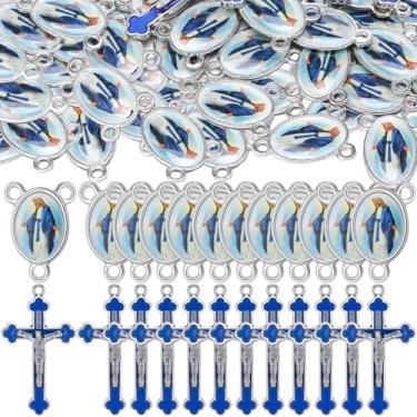 Imagem de Trnayi 100 peças de kits de fabricação de rosários suprimentos cruz e centro medalha pingente de liga de liga com pingente religioso crucifixo para fazer joias faça você mesmo pulseira de oração colar