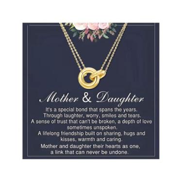 Imagem de Colar de mãe e filha, colar de círculo dourado, colares interligados para mulheres, joias de aniversário, presentes para filha, mãe, Aço de titânio, Sem Pedra Preciosa