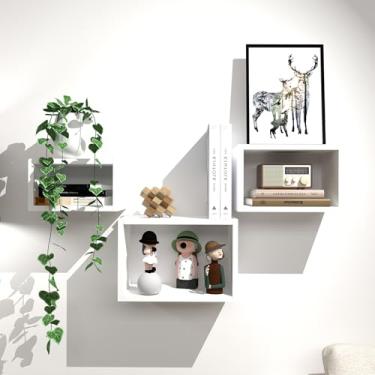 Imagem de CANCHIC Prateleiras decorativas para armazenamento de parede, estilo caixa flutuante, conjunto de 3, prateleiras brancas quentes para exibição e armazenamento na sala de estar, quarto ou escritório