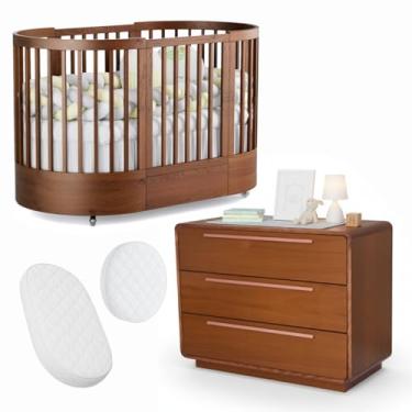 Imagem de Quarto de Bebê Completo Wave Divicar Berço 3 em 1 + Cômoda 3 Gavetas Design Inspirado nas Ondas do Mar Madeira Maciça (MEL)