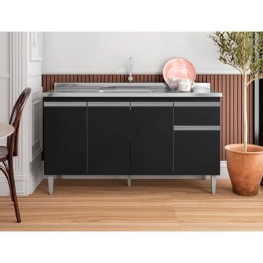 Imagem de Balcão Gabinete de Pia Tatiane 150cm Preto S/Tampo 4 Portas 1 Gaveta