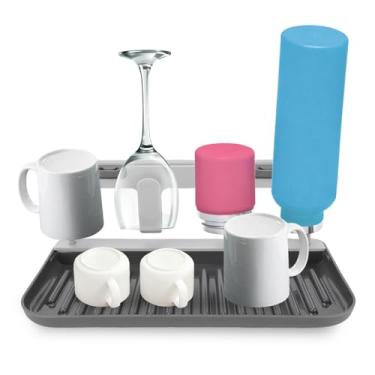 Imagem de Pssopp Cremalheira de Secagem da Garrafa, Secador Reusável Ereto Vertical da Cremalheira da Garrafa Com Bandeja do Dreno para 4 Copos das Tampas das Garrafas do Curso