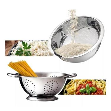 Imagem de Kit Escorredor Aço Inox Macarrão Massas e Arroz Cozinha Durável Prátic