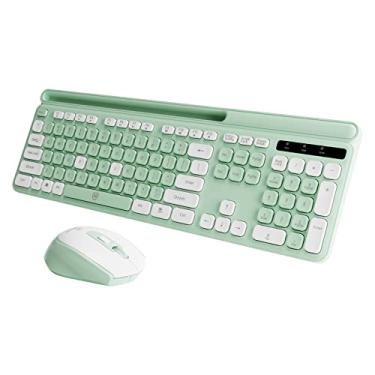 Imagem de Combo de teclado e mouse sem fio para computador PC e laptop, teclado de tamanho completo e mouse colorido com receptor USB Tablets/telefones Suporte alimentado por bateria, verde