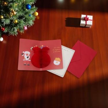 Imagem de 1 conjunto de cartão de felicitações de Natal Papai Noel com papel envelope vermelho 16 x 10 cm
