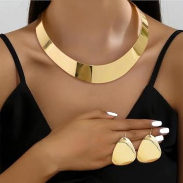 Imagem de RadiVibe Colar de Ouro Grosso Colar Dourado para Mulheres Delicado Declaração Gargantilha Colares Mulher Exagerado Étnico Grande Declaração Colares Vintage Fantasias Acessórios para Mulheres