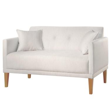 Imagem de Poltrona Namoradeira Helena Linho Cinza Com Pés Em Madeira