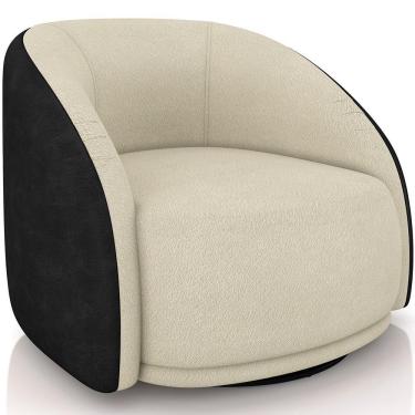 Imagem de Poltrona Decorativa Giratória Angelina M03 Couríssimo Preto Bouclê Bege - Lyam Decor