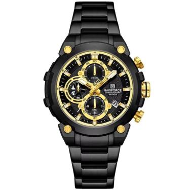 Imagem de Relógio Masculino Quartzo Com Cronógrafo Esportivo Impermeavel Em Aço Inoxidável Preto Dourado