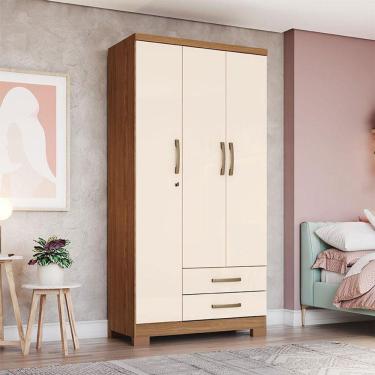 Imagem de Guarda Roupa Solteiro Açaí Ambiente 3 Portas 2 Gavetas Com Chave Nature Off White - Henn
