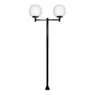 Imagem de Poste Luminária Dupla Globo P Braço Reto Jardim Preto 200cm