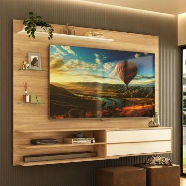 Imagem de Painel Para Tv Até 65 Polegadas 1 Porta E Prateleiras Multimóveis Mp1064 - Rustic/branco Rustic/branco