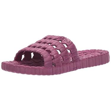 Imagem de TECS Sandália feminina flexível de PVC leve para relaxar | Pantufa aberta com orifício de drenagem para praia, chuveiros, dormitórios e atividades ao ar livre, Roxa, 36