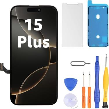 Imagem de LL TRADER Substituição de tela para iPhone 15 Plus 17.0 cm LCD Retina FHD Display COF Touch Screen Digitalizador com kits de ferramentas de reparo, fita impermeável, protetor de tela (Truetone